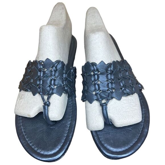 Ali MacGraw Wren Black Braided Leather Slide on Sandal NWOB Size 10 - Picture 6 of 11